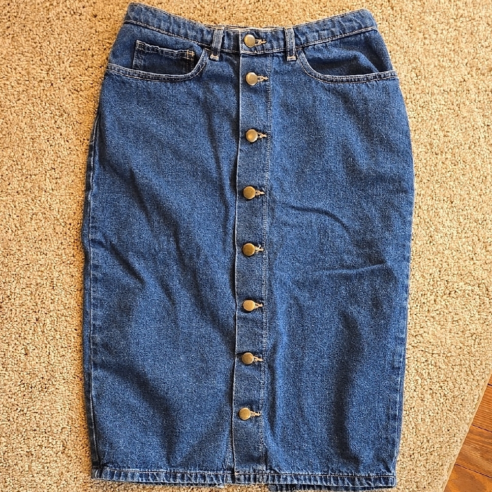 American Apparel Blue Denim Button-Front Pencil Skirt